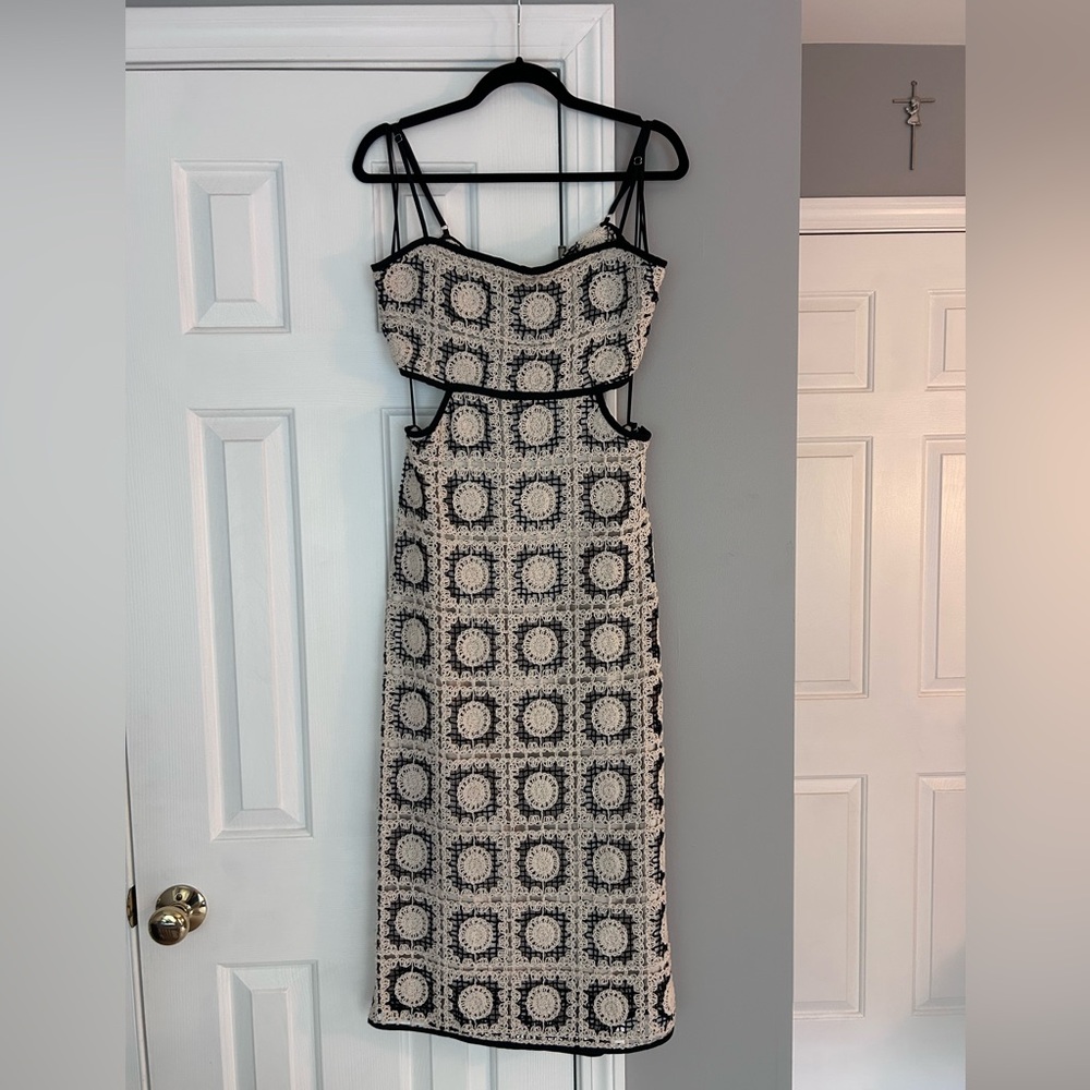 Elegant Black and White Crocheted Dress